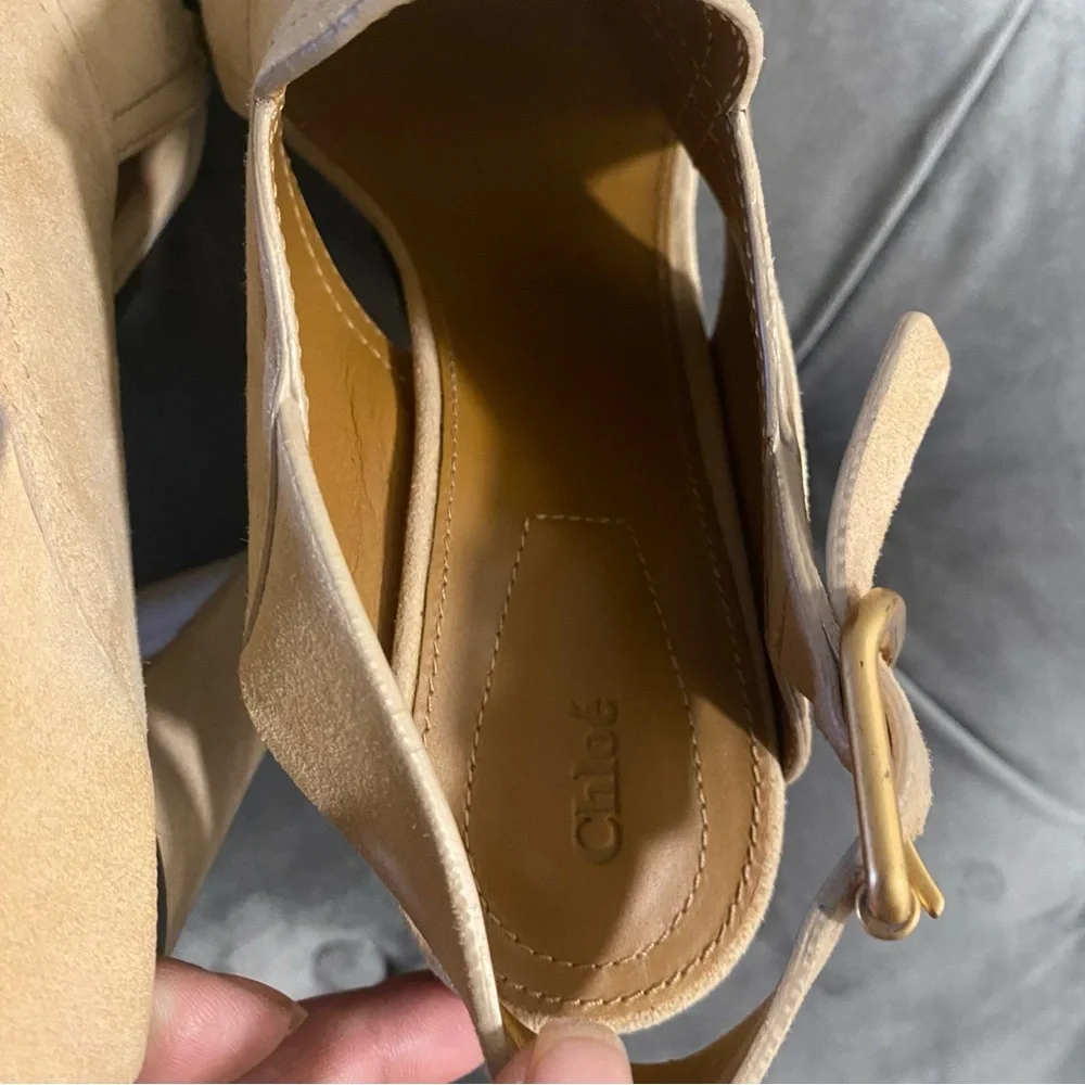 Like New CHLOE MISCHA Crisscross Suede Slingback 100mm Sandals Size 36.5